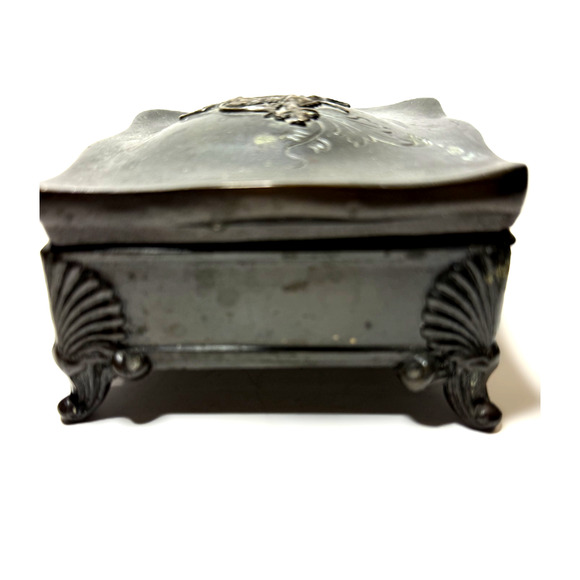 Antique Heraldio Bronze 1408 Art Noveau Dragon Rare Spelter Bronze Trinket Box - Picture 3 of 9